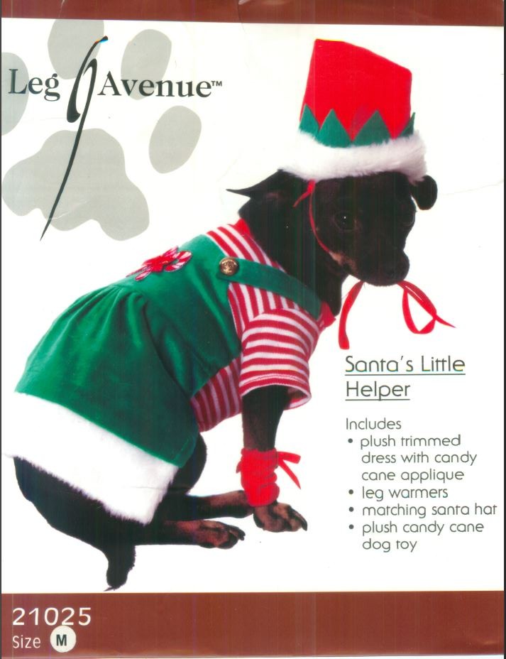 Dog wearing the Santa's Little Helper Dog Costume in Medium, Halloween Store, sold through Sniff and Shift