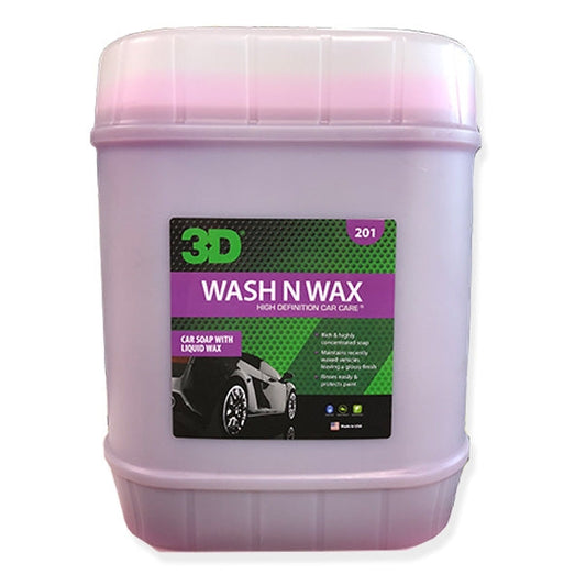 3D Wash N Wax 5 gallon pail of pink car wash soap with a purple and white 201 label