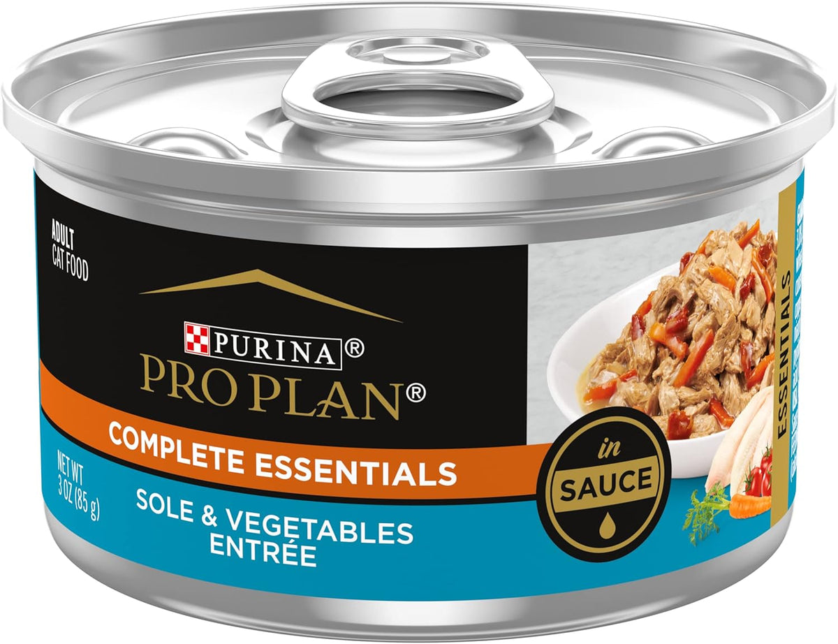 Pro Plan Complete Essentials Sole & Vegetables entree in sauce wet cat food can, 3oz