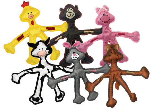 Multipet Skele-Ropes nylon and rope dog toy, 15 inches, assorted animal shapes