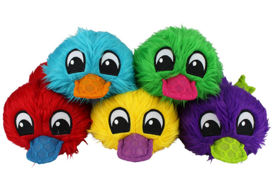 Multipet Deanie the Duck plush dog toy, 9 inch, bright assorted colors.