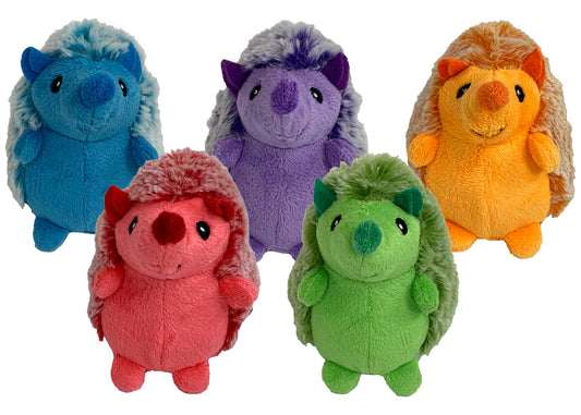 Multipet Minipet Hedgehog plush dog toy, 4 inches, assorted colors with textured fabric