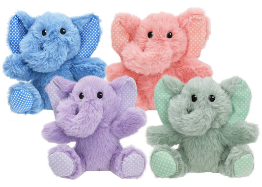 Multipet Minipet Elephant plush dog toy, 5.5 inches, assorted pastel colors with polka dot ears