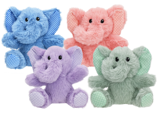 Multipet Minipet Elephant plush dog toy, 5.5 inches, assorted pastel colors with polka dot ears