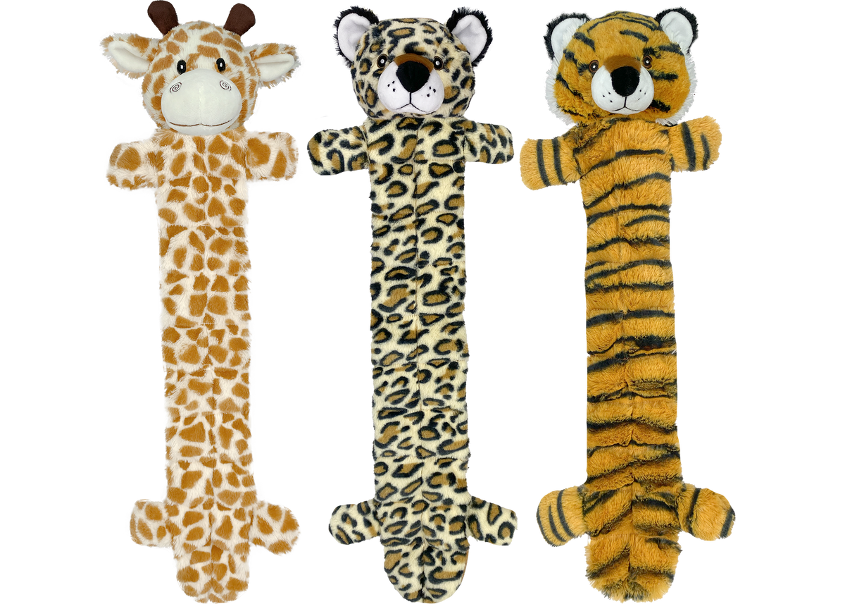 Multipet Safari Squeaker Mat dog toy, 24 inches, giraffe leopard or tiger shape