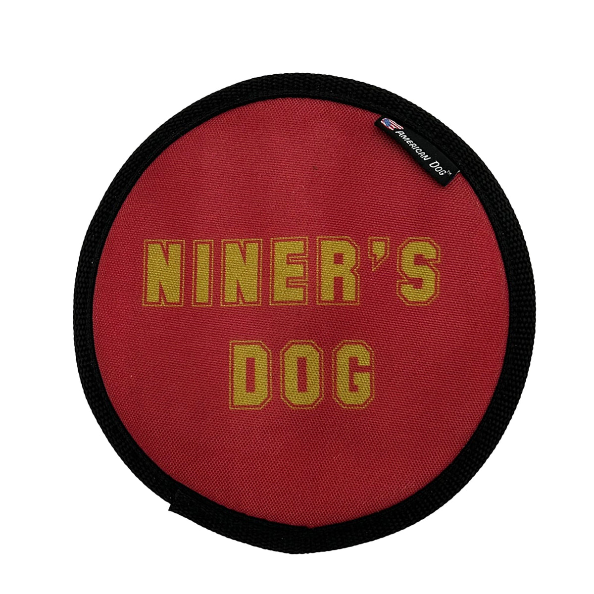 Niner's Dog Disc Flyer by American Dog, an eight inch disc with a 1000D nylon top and 1680 gold ballistic back