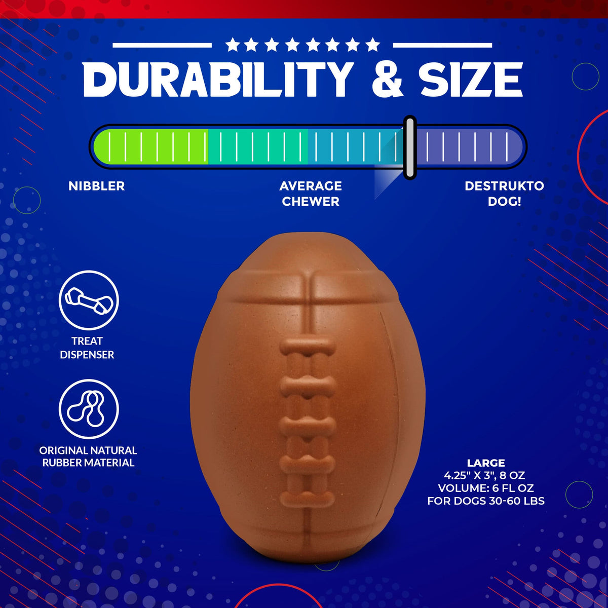Football Rubber Chew Toy & Treat Dispenser Large