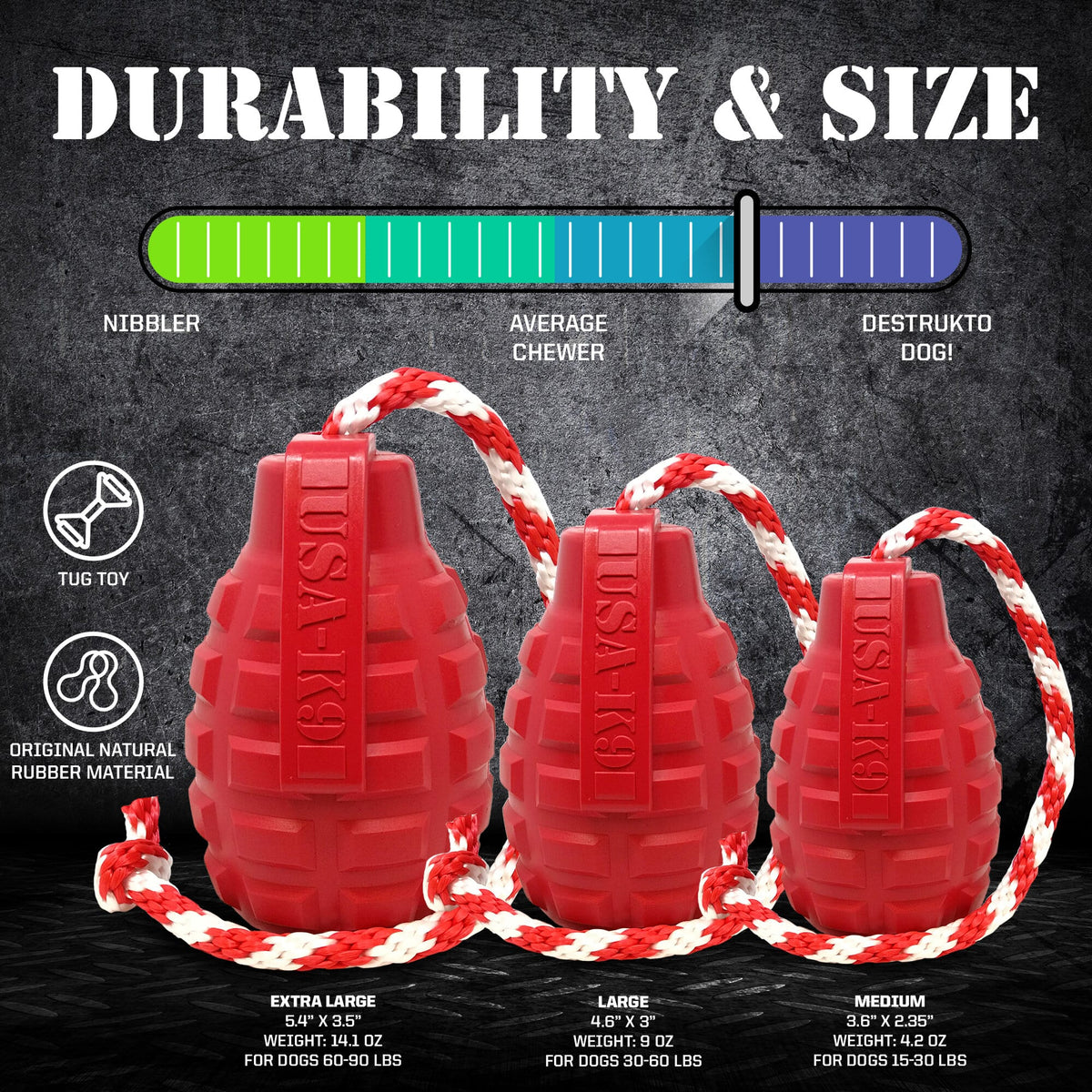 USA-K9 Grenade Rubber Toy Steel Blue