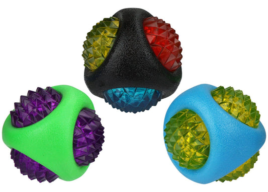 Multipet Doglucent TPR Dental Diamond Ball dog toy, 3 inch light-up ball.