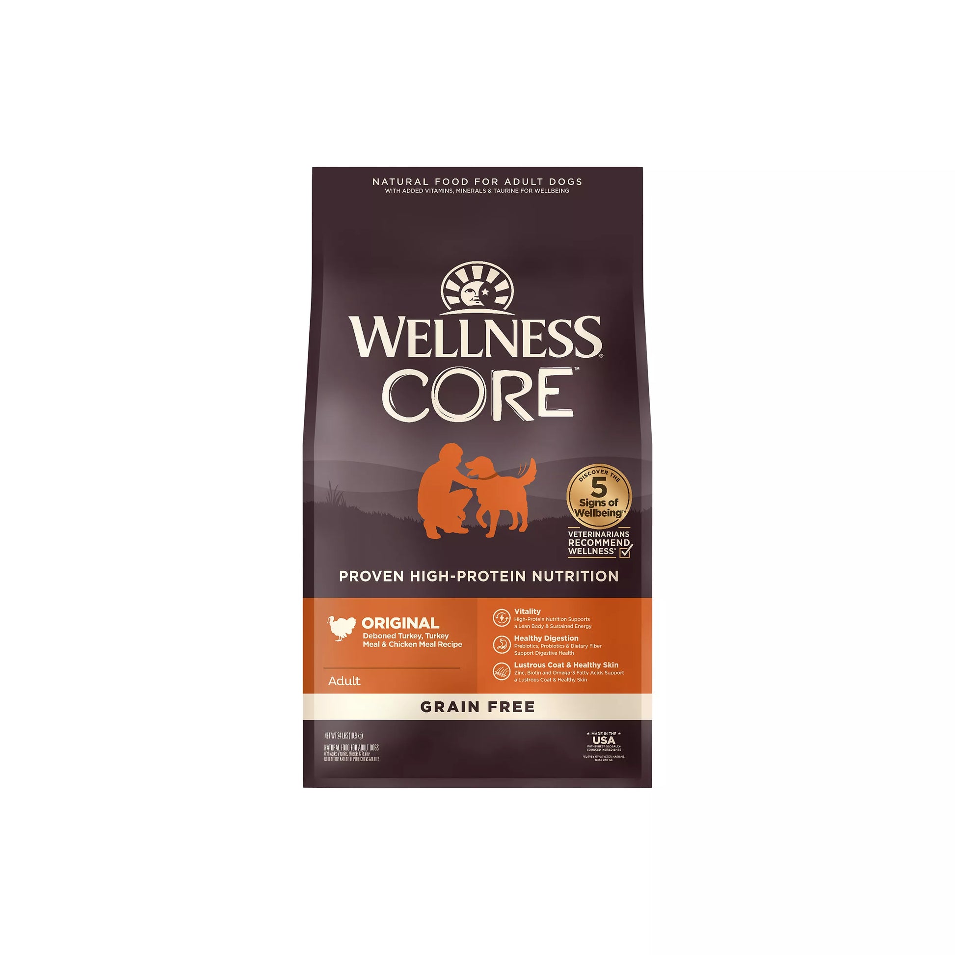 Bag of Wellness Core Adult Grain Free Original Turkey and Chicken dry dog food