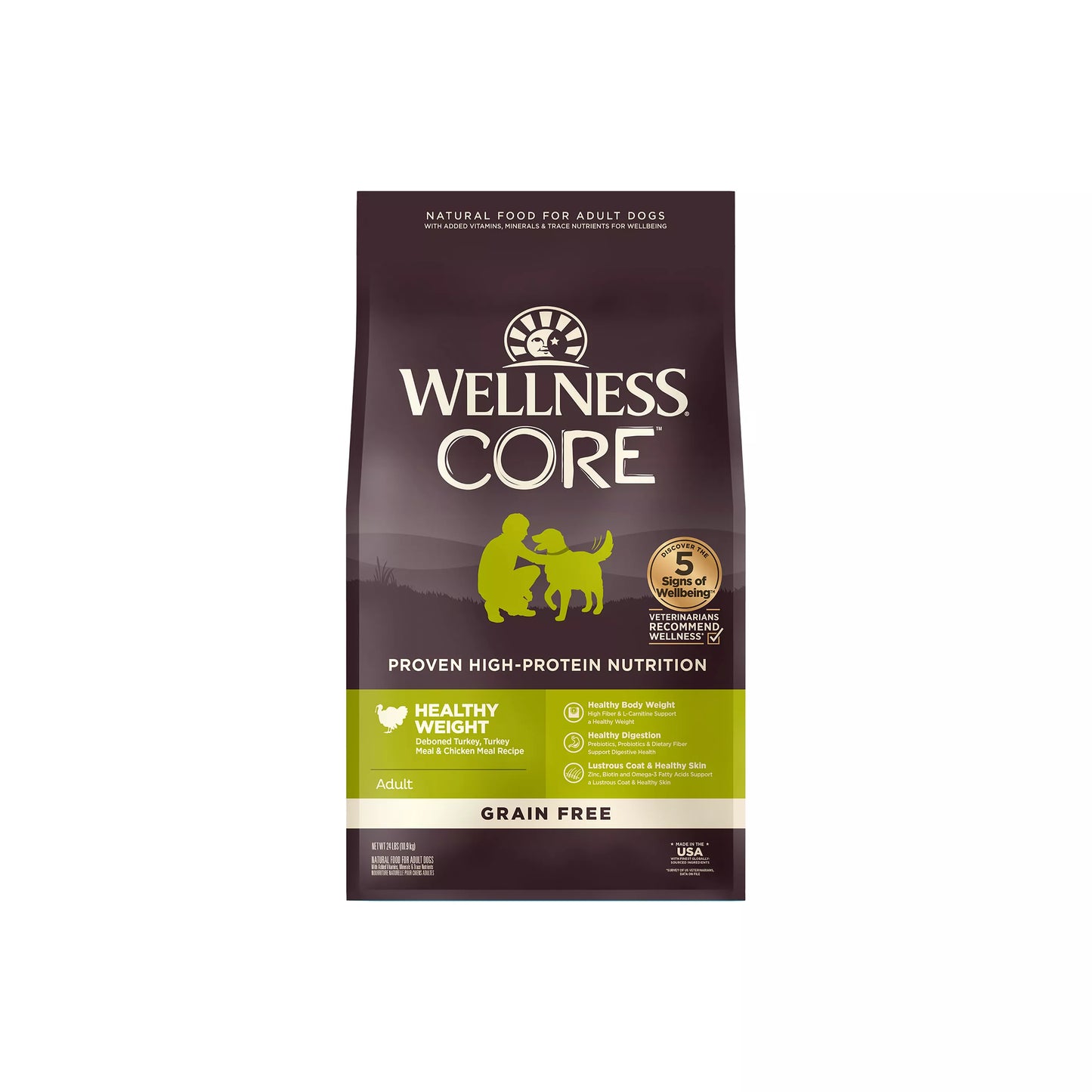 24lb bag of Wellness Core Grain Free Reduced Fat Turkey dry dog food