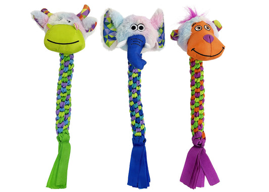 Multipet Braided Rope Animals dog toy, 15 inch, rope body plush head