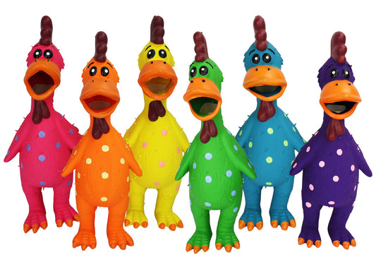 Multipet Globkens mini latex dog toy, 5.5 inch, assorted colors.