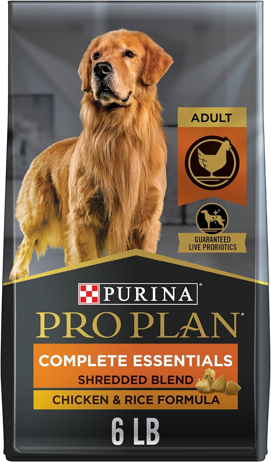 Bag of Purina Pro Plan Complete Essentials Shredded Blend Chicken and Rice dry dog food