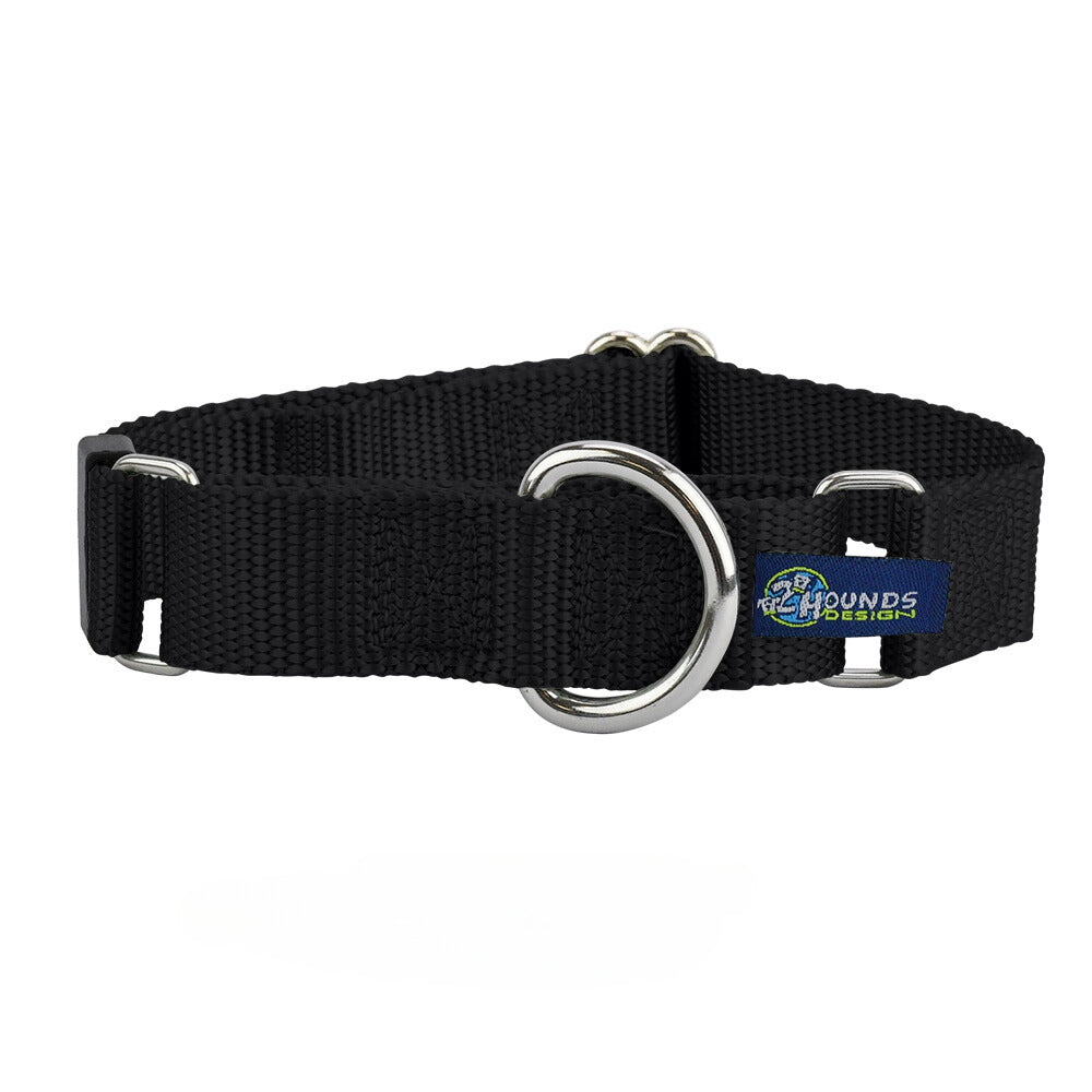 Black Nylon Martingale Dog Collar 5/8″ and 1″ by 2 Hounds Design, sold through Sniff and Shift
