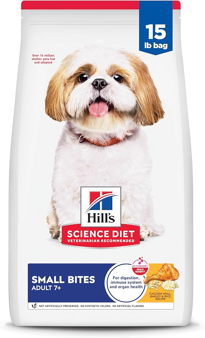 Bag of Hill's Science Diet Senior 7+ Small Bites Chicken Meal, Barley and Rice Recipe dry dog food