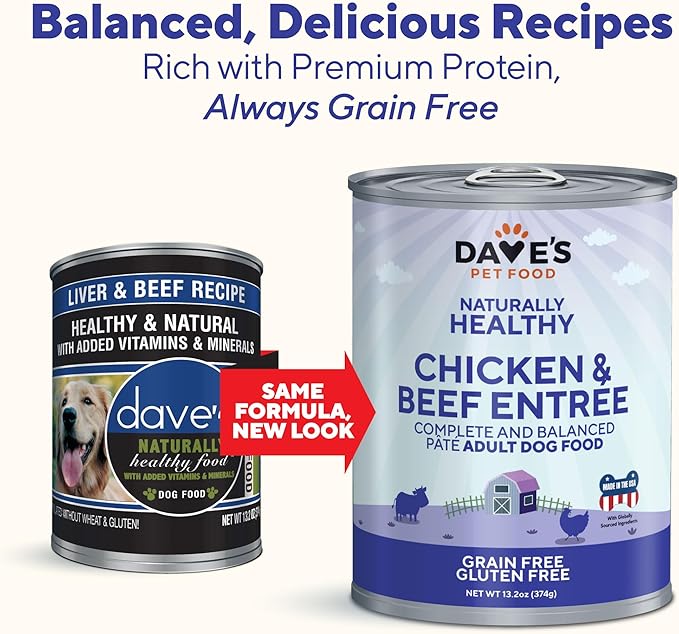 13.2 ounce can of Dave's Naturally Healthy Chicken & Beef wet dog food
