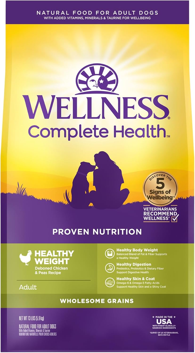 Bag of Wellness Complete Health Healthy Weight Chicken & Peas dry dog food