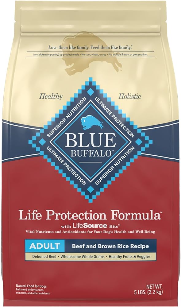 Bag of Blue Buffalo Life Protection Formula Adult Beef & Brown Rice Dry Dog Food