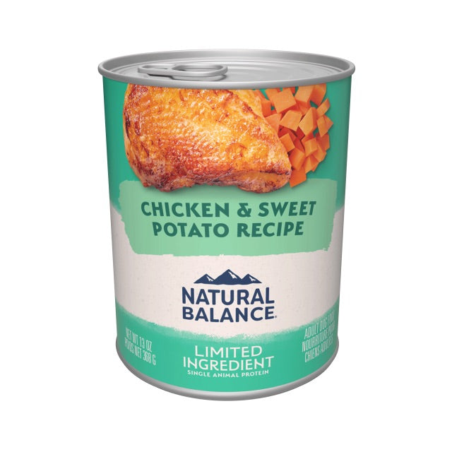 Can of Natural Balance Limited Ingredient Chicken & Sweet Potato dog food, 13oz