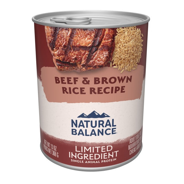Can of Natural Balance Limited Ingredient Beef & Brown Rice dog food, 13oz