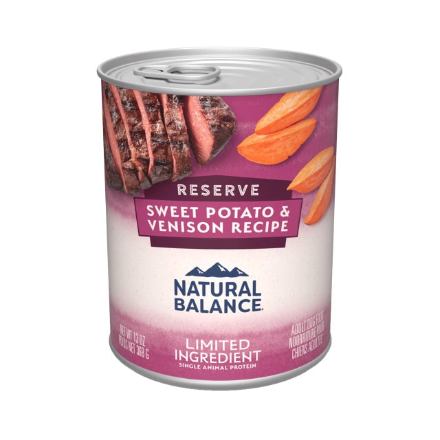 Can of Natural Balance Limited Ingredient Venison & Sweet Potato dog food, 13oz