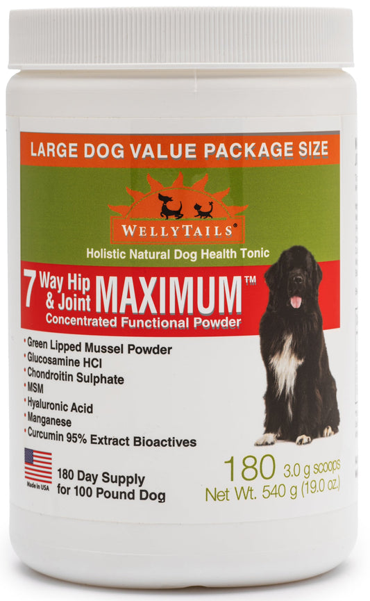 WellyTails 7 Way Hip & Joint MAXIMUM powder pouch for dogs, made in USA