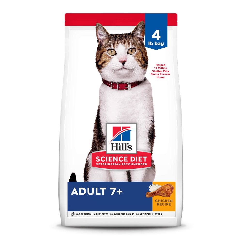Hill's Science Diet Senior 7+ Chicken Recipe dry cat food bag, 4lb