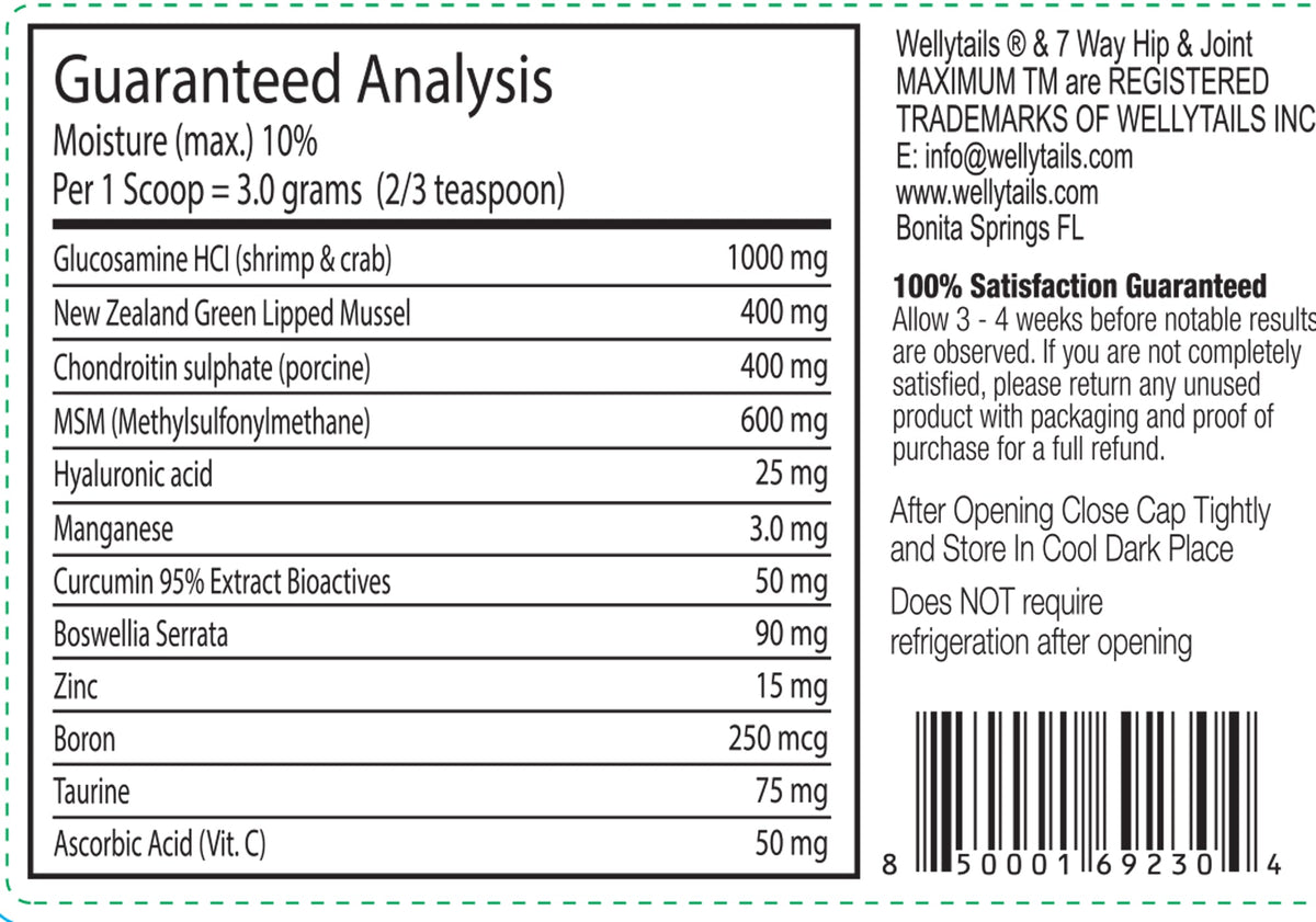 WellyTails 7 Way Hip & Joint MAXIMUM Powder