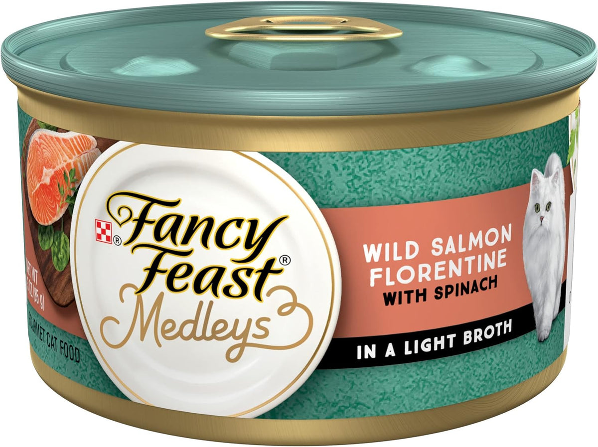 Fancy Feast Medleys Salmon Florentine wet cat food, 3oz can