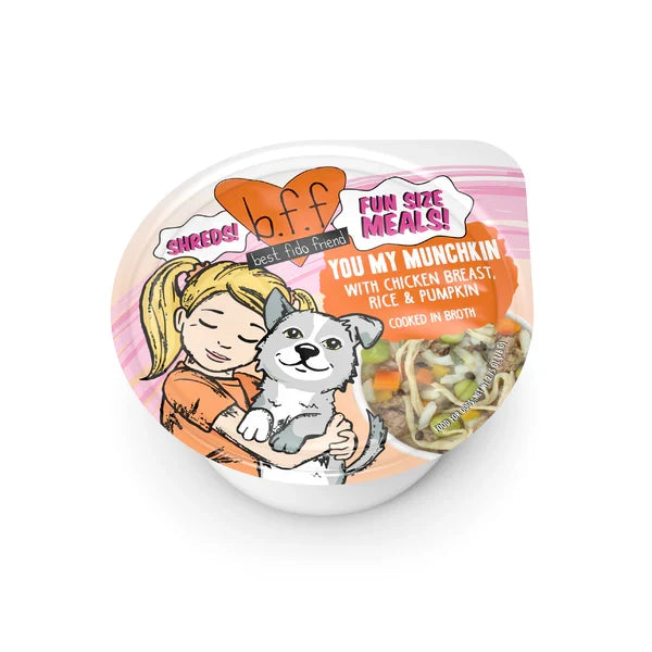 Cup of BFF You My Munchkin chicken, rice and pumpkin wet dog food, 2.7oz