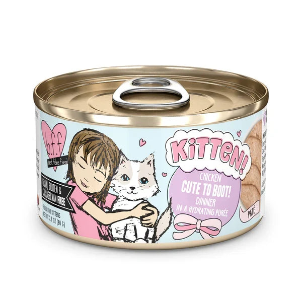 BFF Kitten Cute to Boot chicken puree wet cat food can, 2.8oz