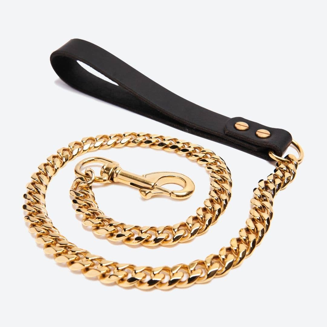 Cuban Link Gold Dog Leash, 35 Inch, Lucky Dog Pet Company, sold through Sniff and Shift