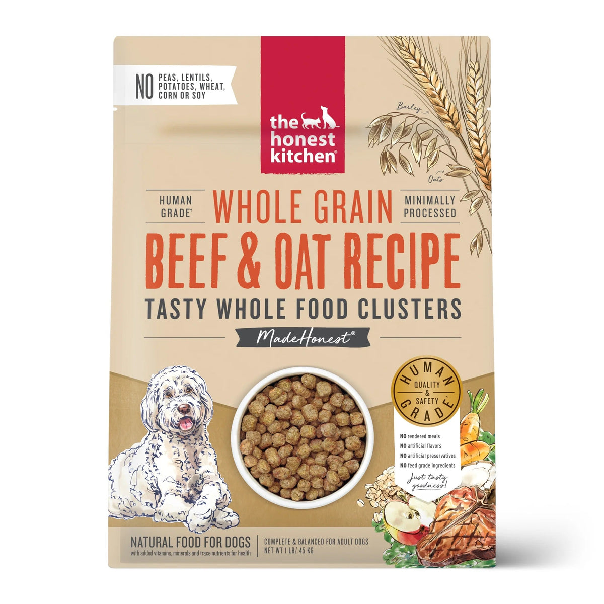 Bag of Honest Kitchen Whole Grain Beef & Oat Whole Food Clusters dry dog food