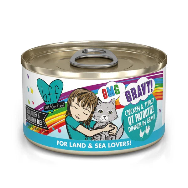 BFF OMG QT Patootie chicken and turkey wet cat food can, 5.5oz