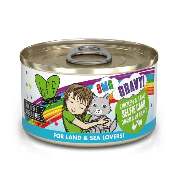 BFF OMG Selfie Cam chicken and lamb wet cat food can, 5.5oz