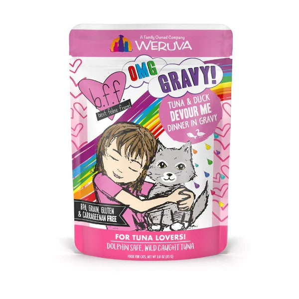 BFF OMG Devour Me tuna and duck wet cat food pouch, 3oz