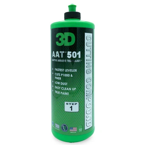 3D AAT 501 Cutting Compound 32 oz dark green bottle with black cap and Step 1 label