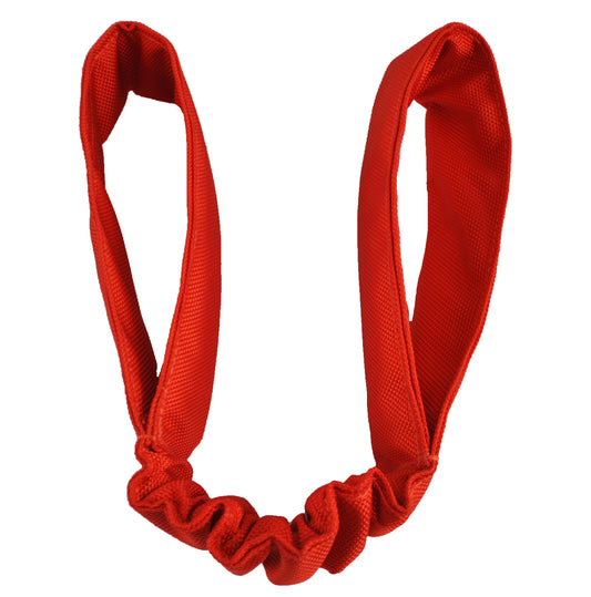 Double Bungee Tug dog toy by American Dog, orange ballistic tug with two handles