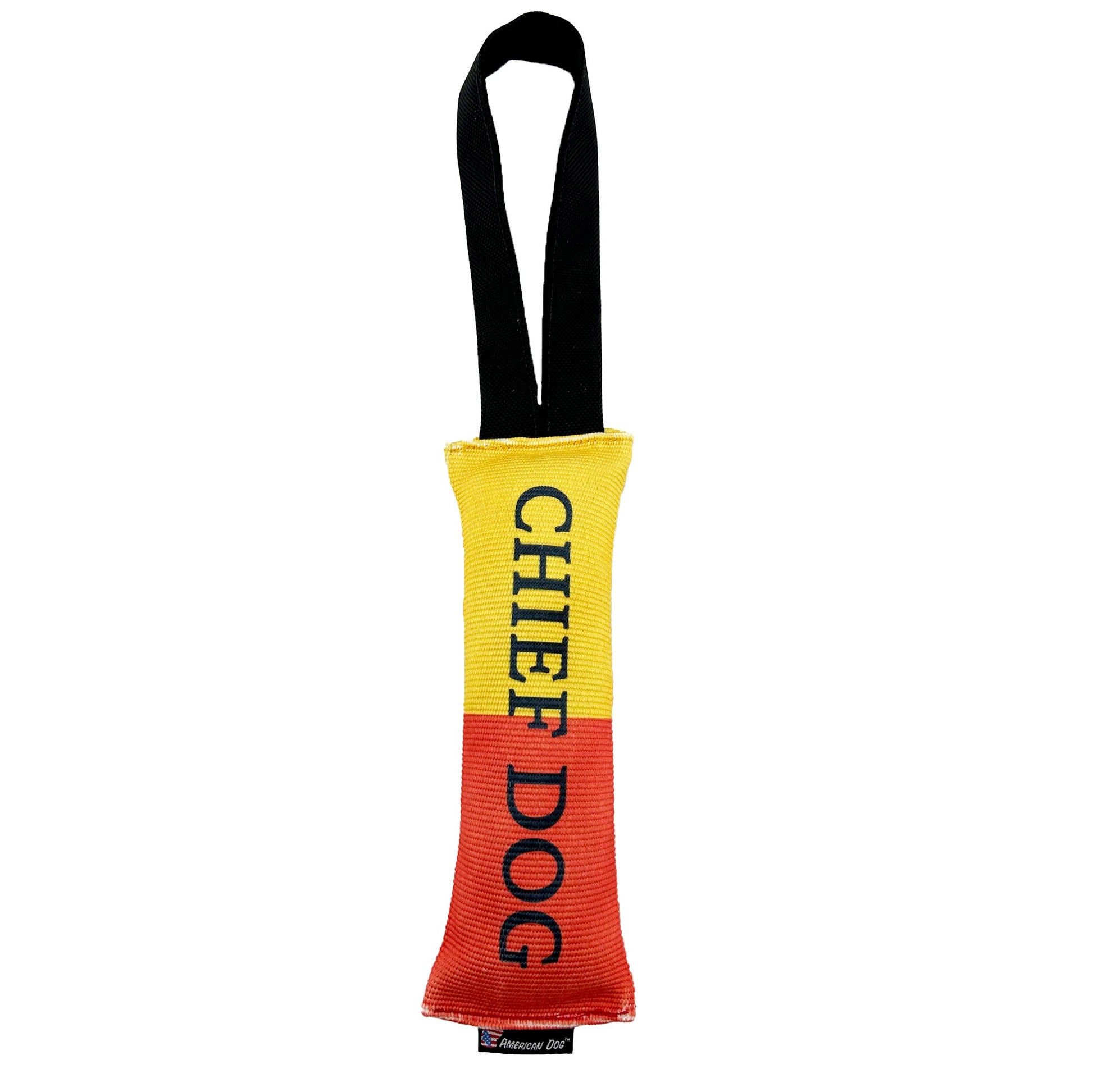 Fire Hose Chief Dog tug dog toy by American Dog in the Chief Dog print on genuine fire hose
