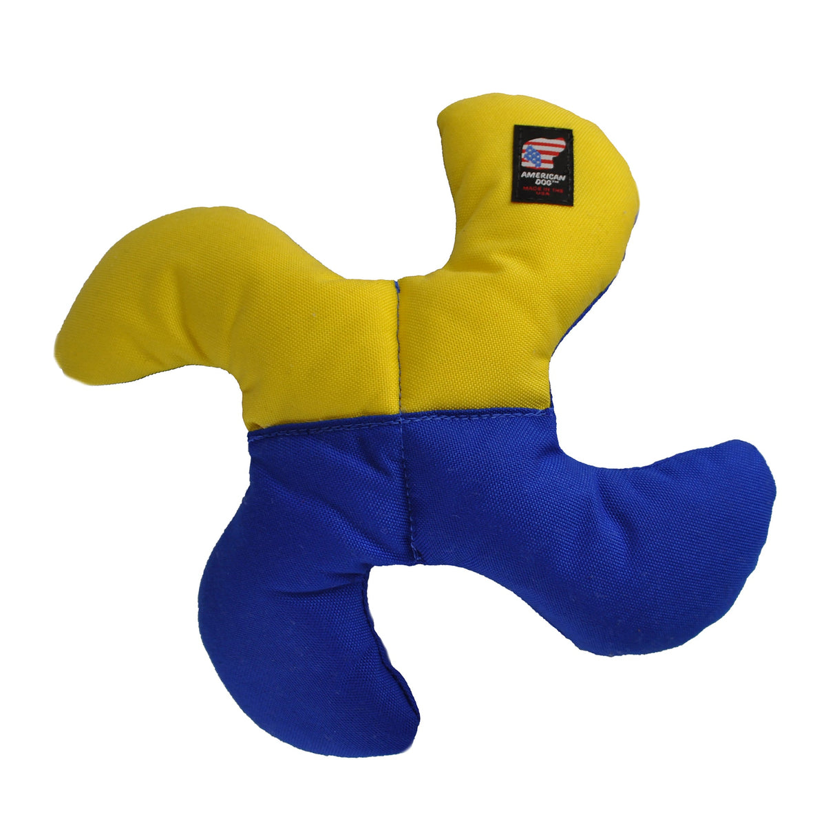 Lucky Star Flyer dog toy by American Dog, a blue and yellow star shaped flyer in 1000D nylon