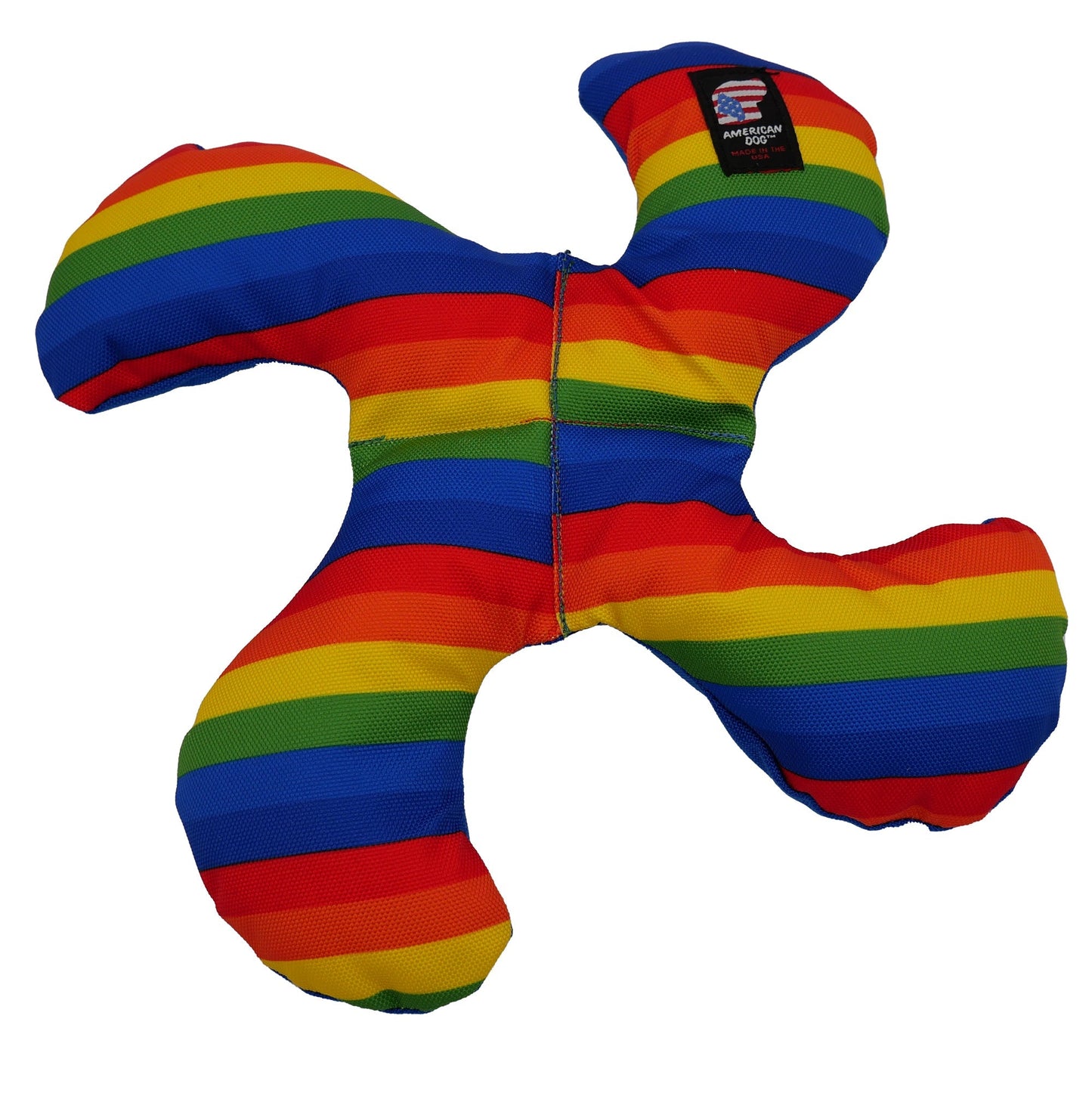 Rainbow Lucky Star Flyer dog toy by American Dog in rainbow striped 1000D nylon