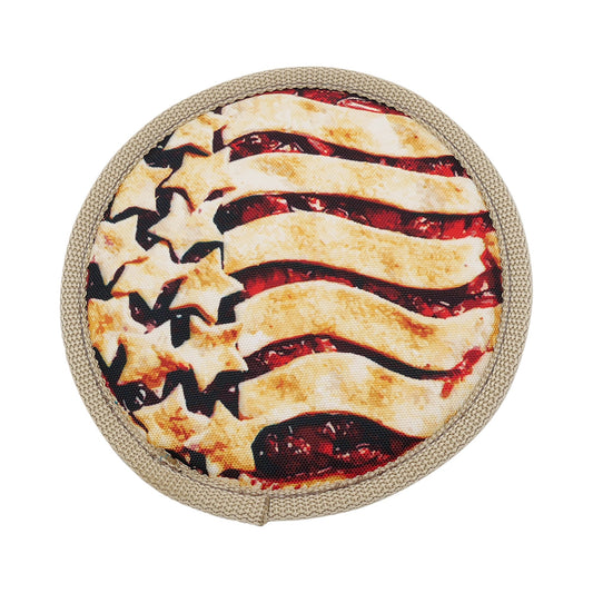 American Pie Flyer dog toy by American Dog, blue and orange nylon flying disc