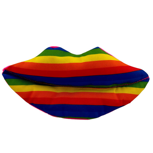 Rainbow Lips dog toy by American Dog in rainbow striped 1000D nylon