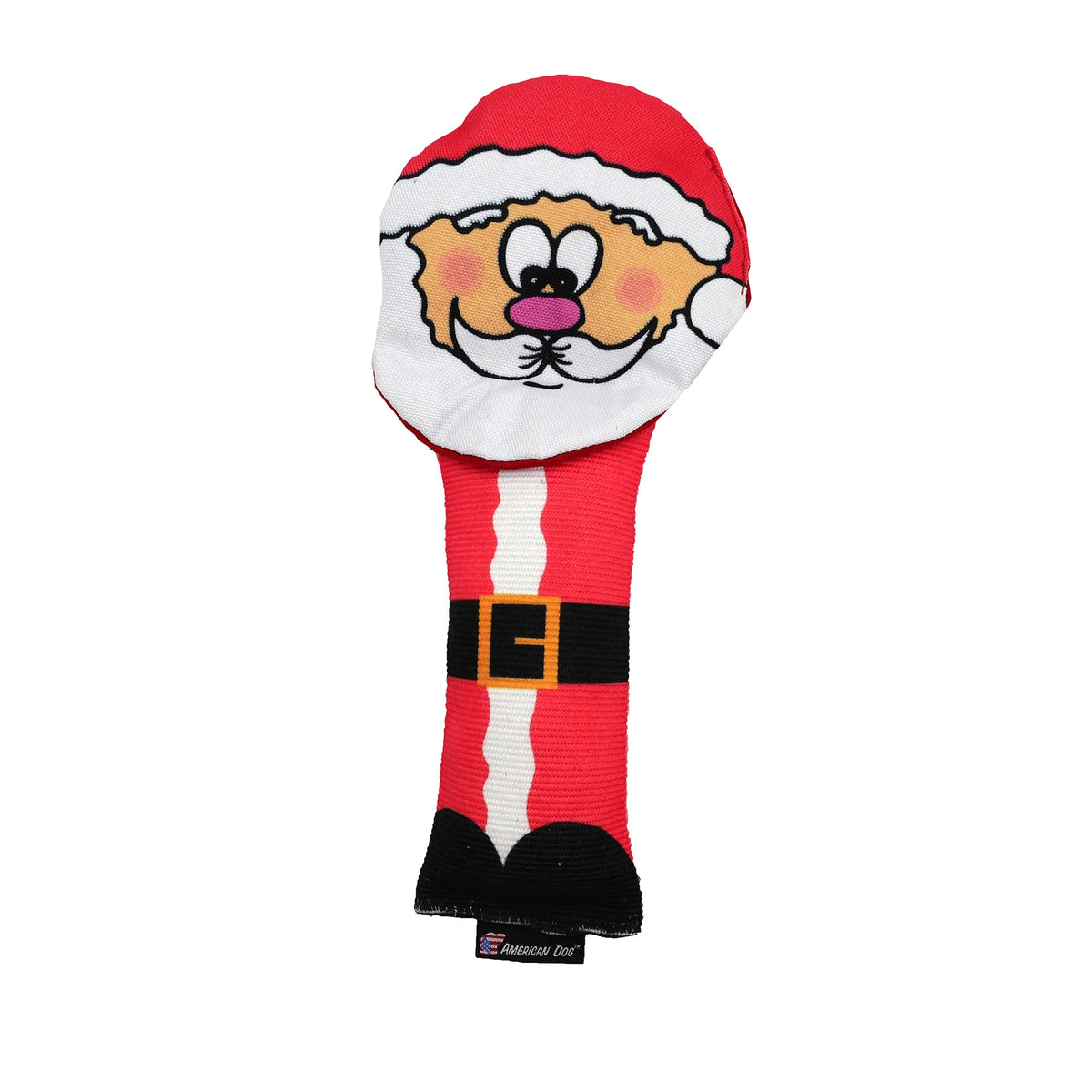 Fire Hose Santa Tug Toy by American Dog, a Santa shaped fire hose tug with a 1000D nylon loop handle