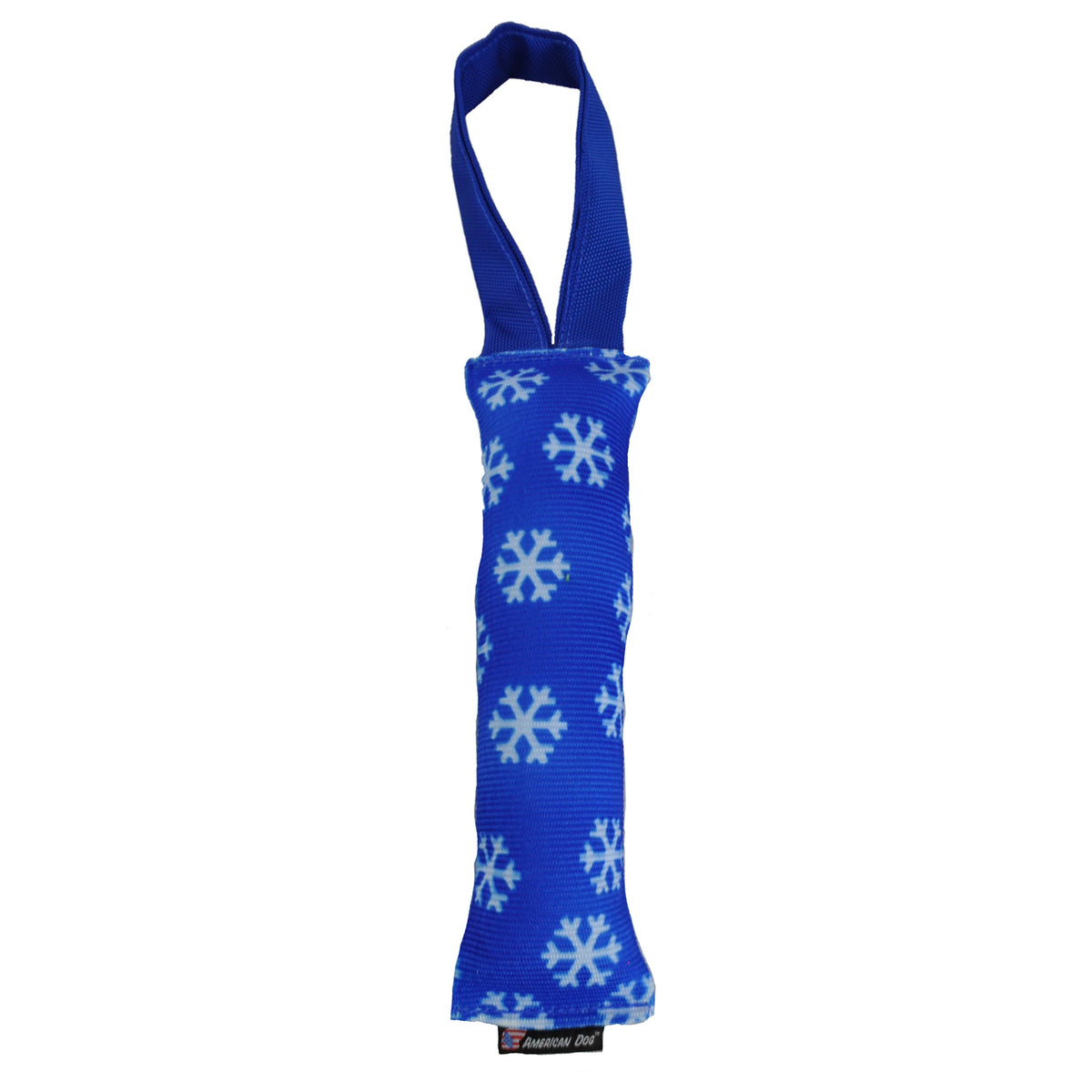 Fire Hose Snowflake Dog Toy Tug by American Dog in genuine fire hose fabric with a snowflake winter print
