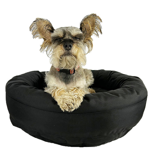 Round Bolstered Armor dog bed by American Dog, charcoal 1680D nylon ballistic cover