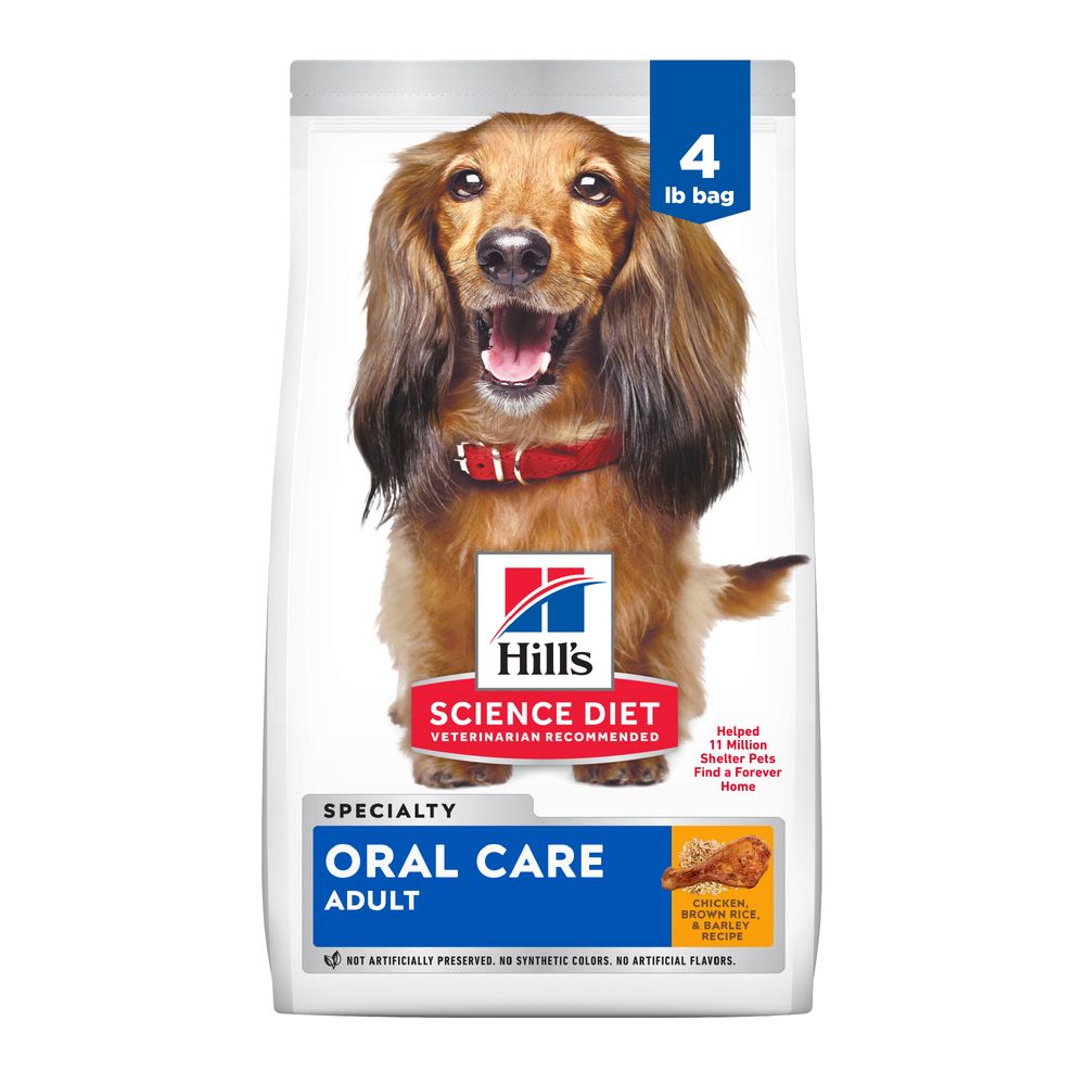 4lb bag of Hill's Science Diet Adult Oral Care Chicken, Rice & Barley dry dog food