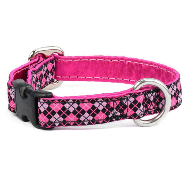 Argyle Pink and Black Martingale Dog Collar 5/8″ by 2 Hounds Design, sold through Sniff and Shift