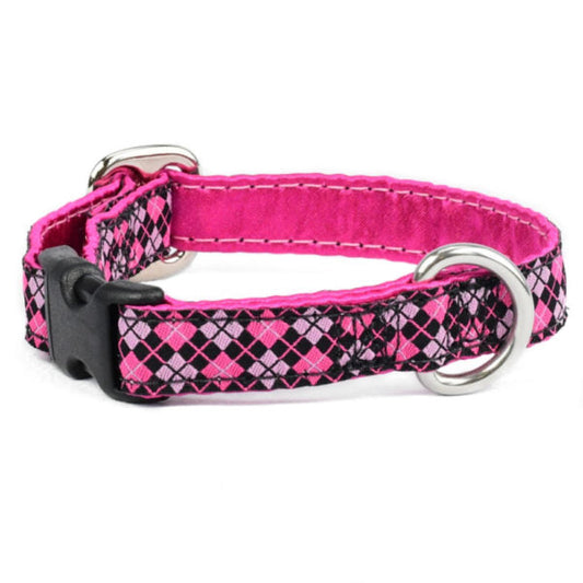 Argyle Pink and Black Martingale Dog Collar 5/8″ by 2 Hounds Design, sold through Sniff and Shift